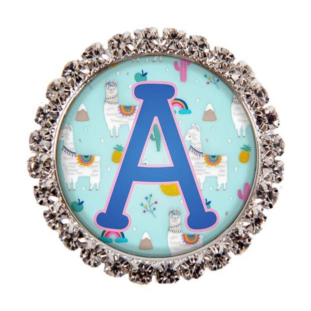 Llama Glam Initial or Title Interchangeable Button for wholesale by OUTSIDE THE BOX, LLC