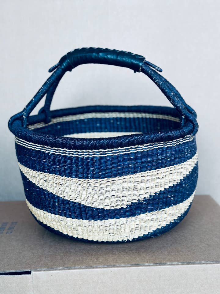 African Market Basket - Bolga Ghana Navy Blue -Black Handles for wholesale by The African Home Goods
