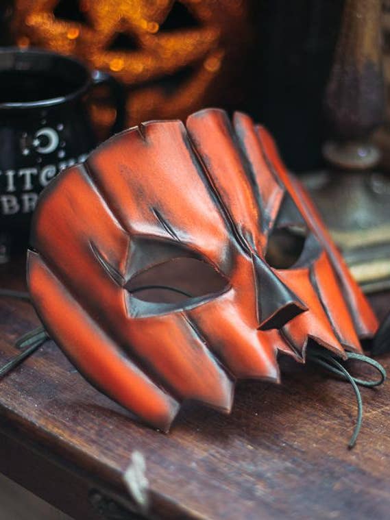 Pumpkin Leather samhain Jack or Lantern Mask Halloween for wholesale by Costurero Real