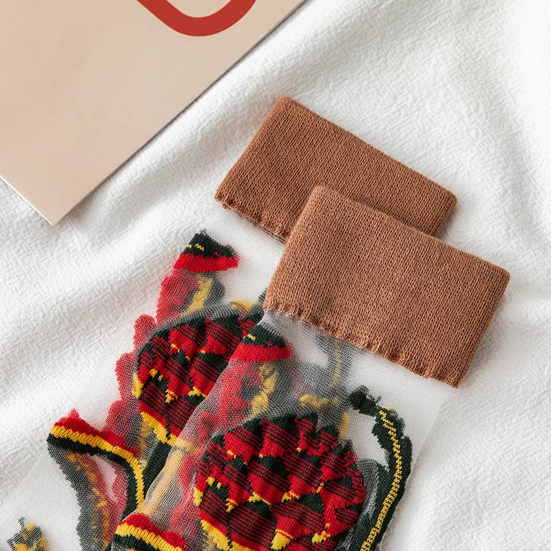 Tourtiwi - Wholesale Socks - Women's - Fruit Flower Animal Pattern Transparent Thin Summer Socks23