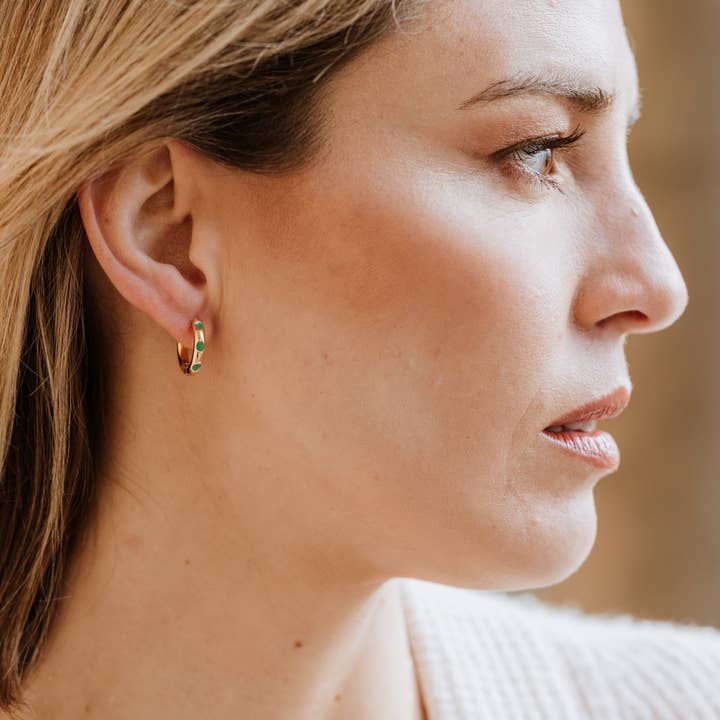 Hoops with enamel dot detail - Emerald Green for wholesale by Love Green Jewellery