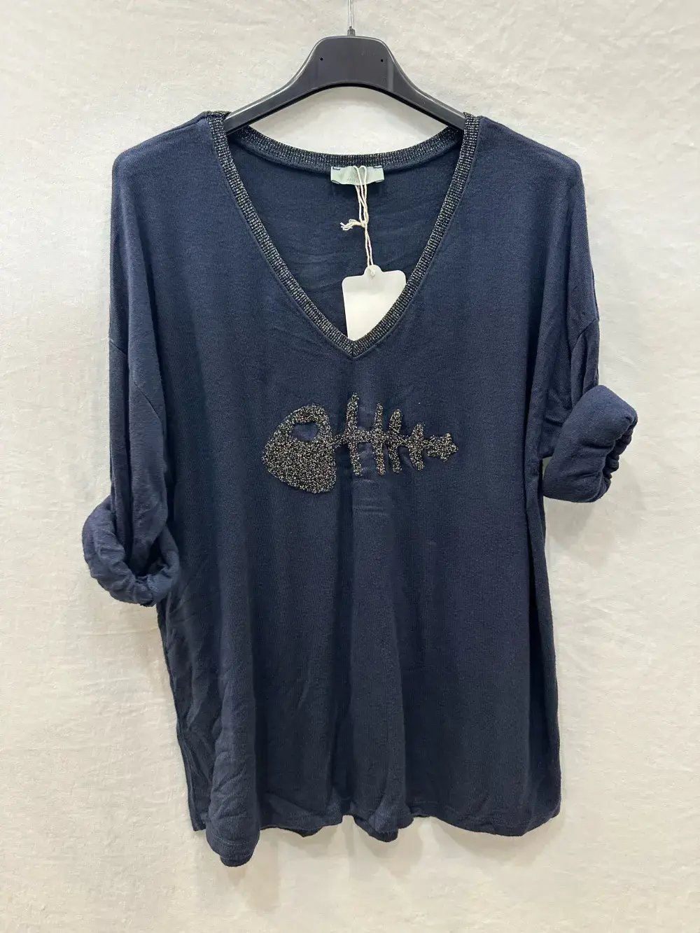 Mimi & Gogo - Wholesale Knit Sweater - Women's - Fine mesh embroidered big fish sweater lux @906443_PulGPoi0