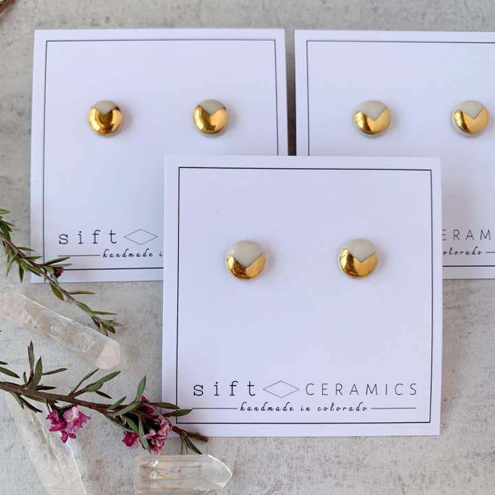 Sift Ceramics - Wholesale Stud/Post Earrings - Ceramic Stud Earrings with Gold Luster7
