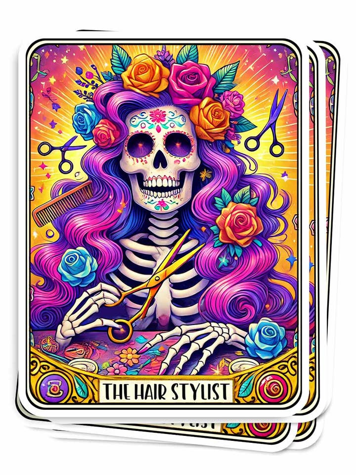 Autocollant de carte de tarot coiffeur, autocollants gothiques squelette pour la vente par Side Story
