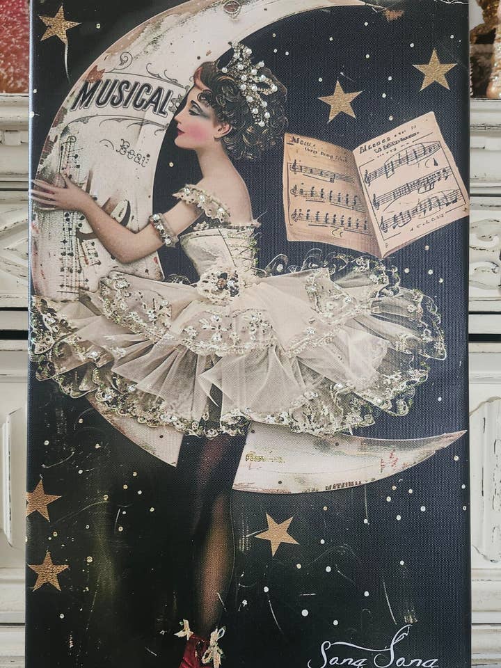 Toile murale Fille Oiseau Chanteur Paillettes et Strass pour la vente par Little Heart Designs