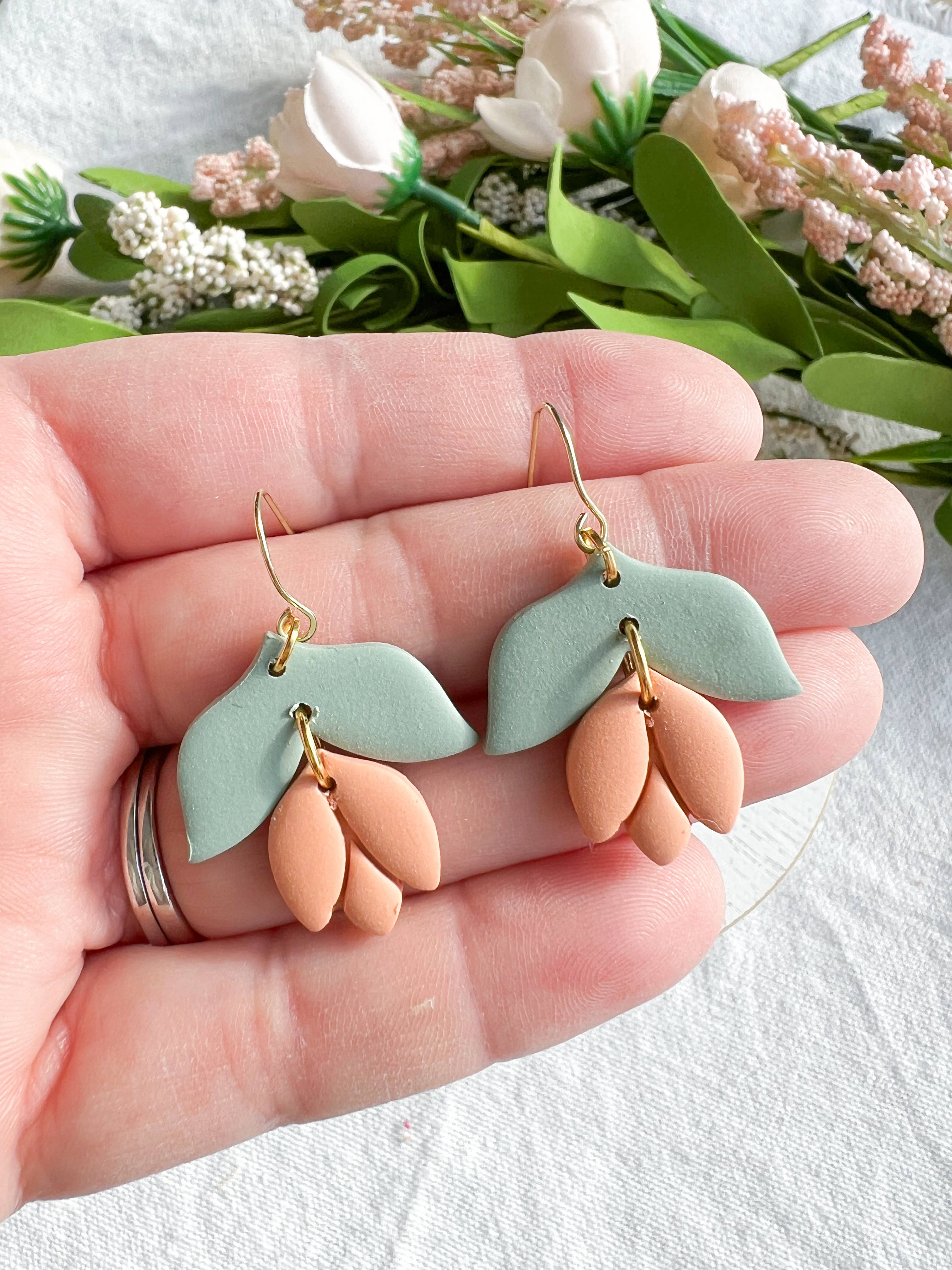 Morning Dew Designs - Wholesale Dangle Earrings - Soft Pastel Tulip Drop Leaf Polymer Clay Earrings1