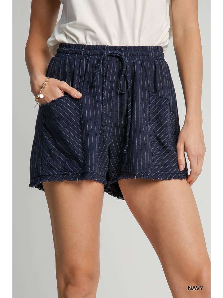 Vanilla Monkey - Wholesale Shorts - Women's - Linen Regular Wash Front Tie Stripe Shorts With Pockets