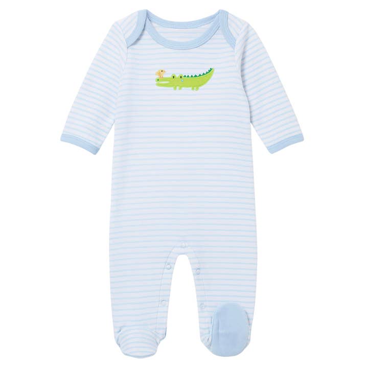 Bayou Babies Applique Lap Footie - Light Blue for wholesale by Magnolia Baby