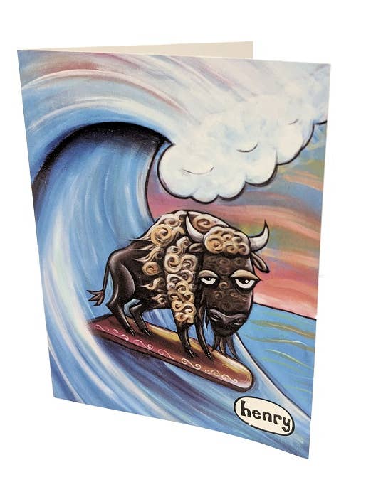 Buffalo Surfing Note Card for wholesale by It's a Henry