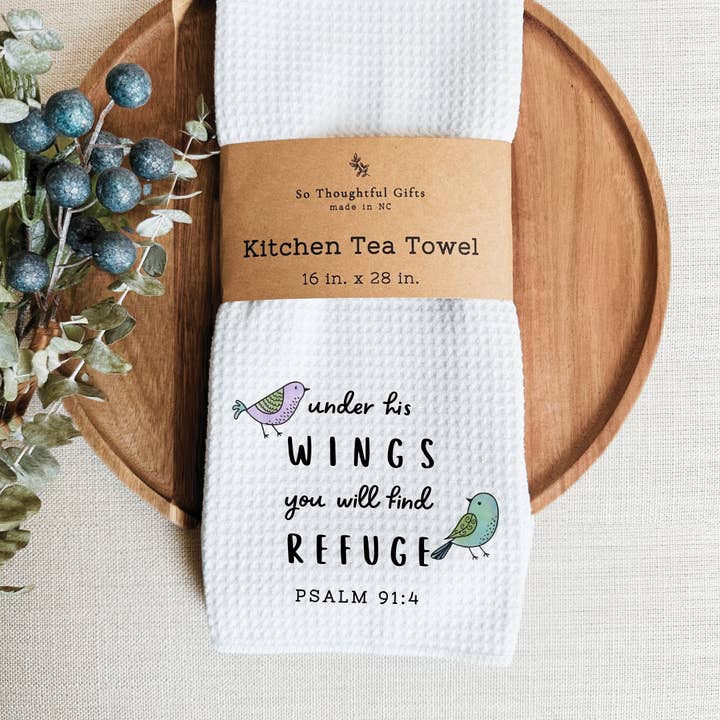 Skrift Kökshandduk - Psalm 91:4 | Kökshandduk för wholesale av So Thoughtful Gifts