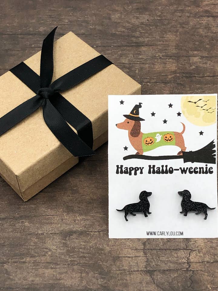 Dachshund Earrings Happy Halloweenie - Halloween Dog - Witch for wholesale by Carly Lou