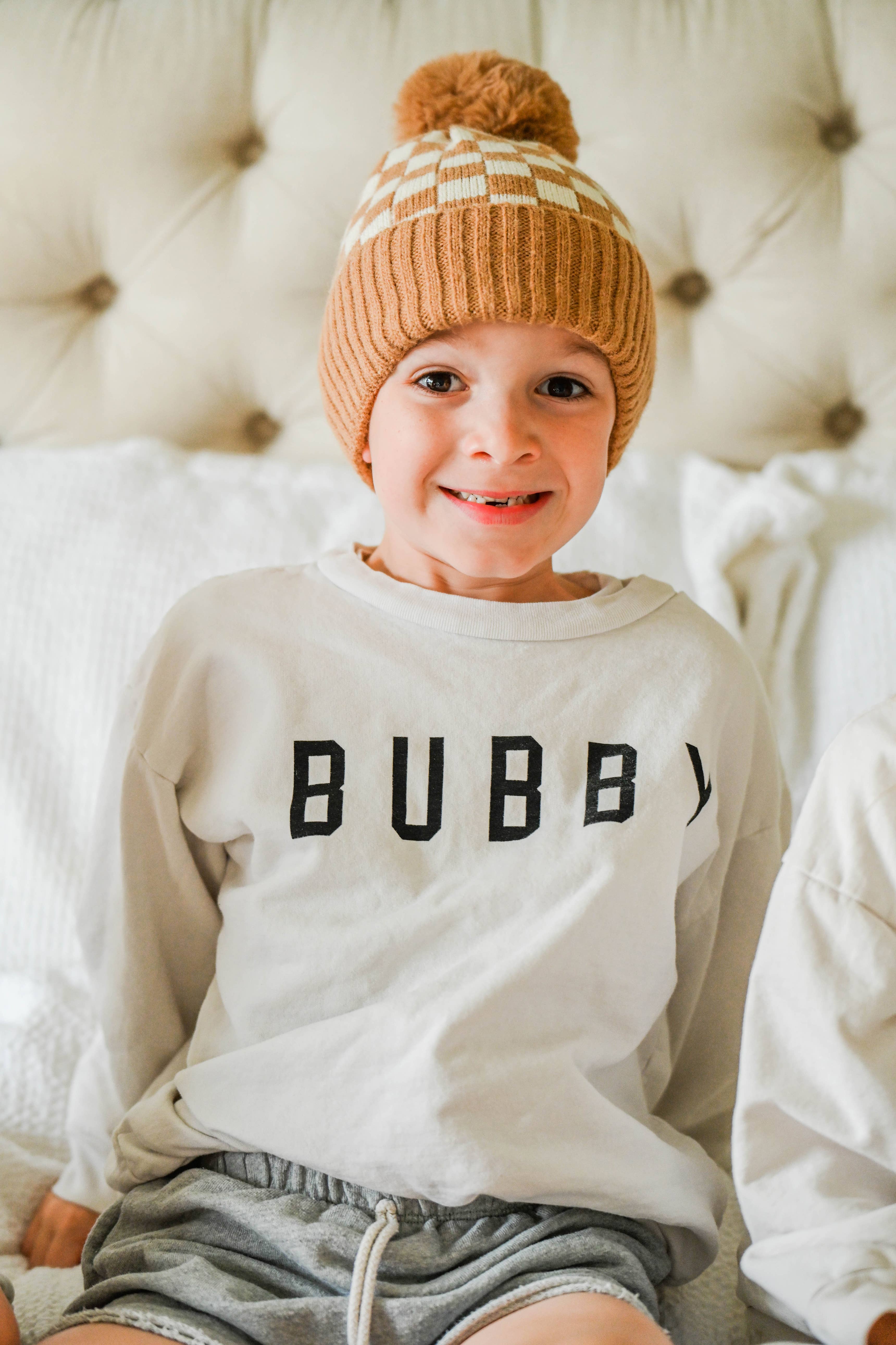 Bubu - Vente Bonnet – enfant - BONNET À MOTIF À CARREAUX - CAMEL3