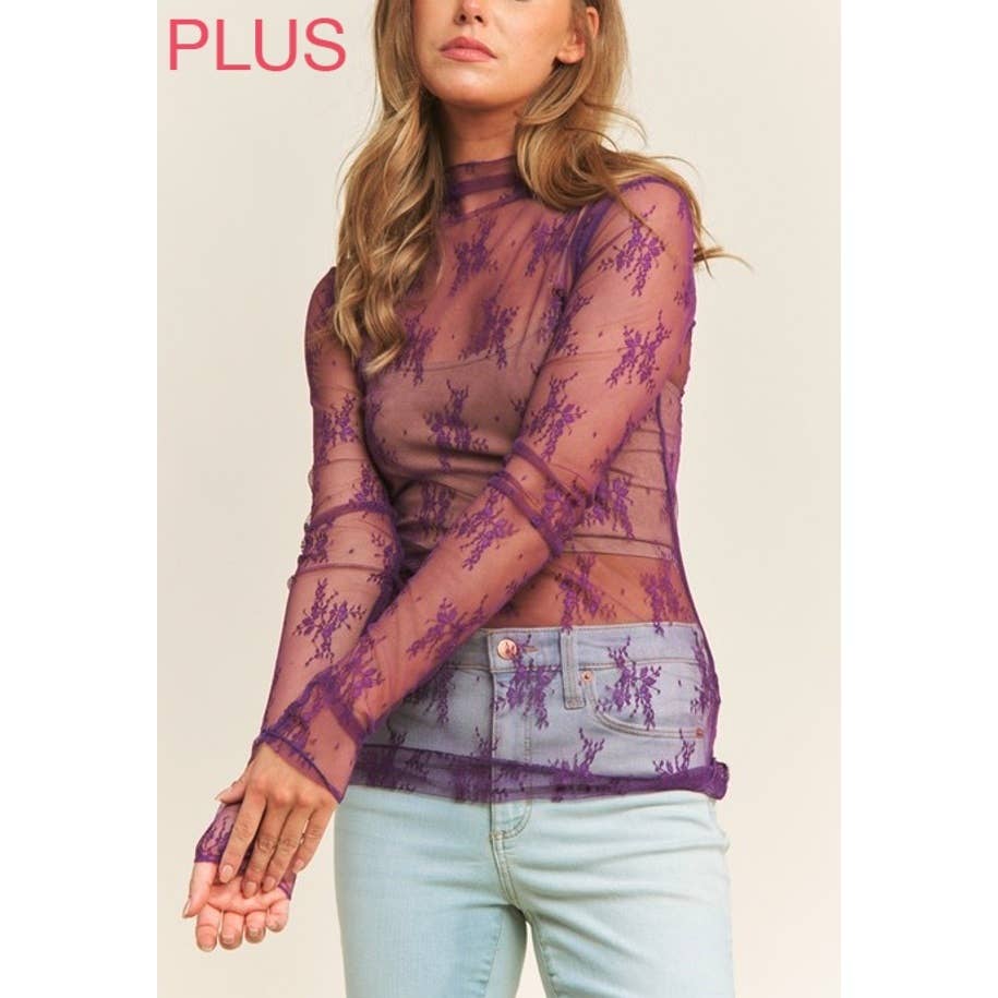 Coloring You – wholesale Blouse – Women’s – 9602X PLUS SIZE MESH LACE HIGH NECK LONG SLEEVE FITTED TOP23