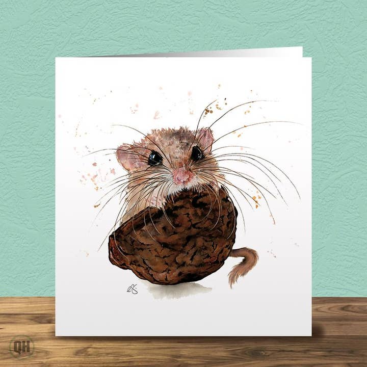 Watercolour Mouse "Nuts About You"- Elizabeth Grant Art Card for wholesale by Quitting Hollywood