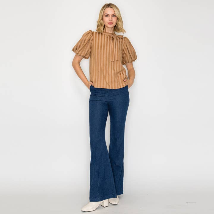 Camel Stripes Essential Blouse - LWT2151 for wholesale by LoveWednesday