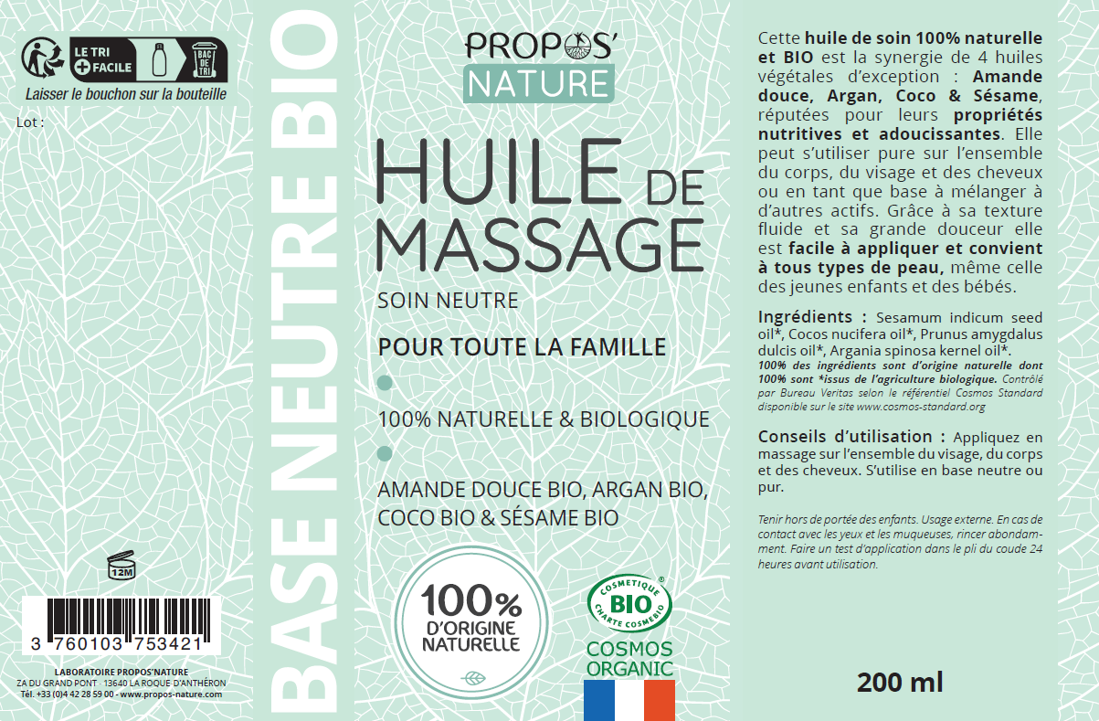 Propos'Nature - Wholesale Massage Oil/Gel - Organic Neutral Massage Oil - 100% Natural - 200 ml, 500 ml7