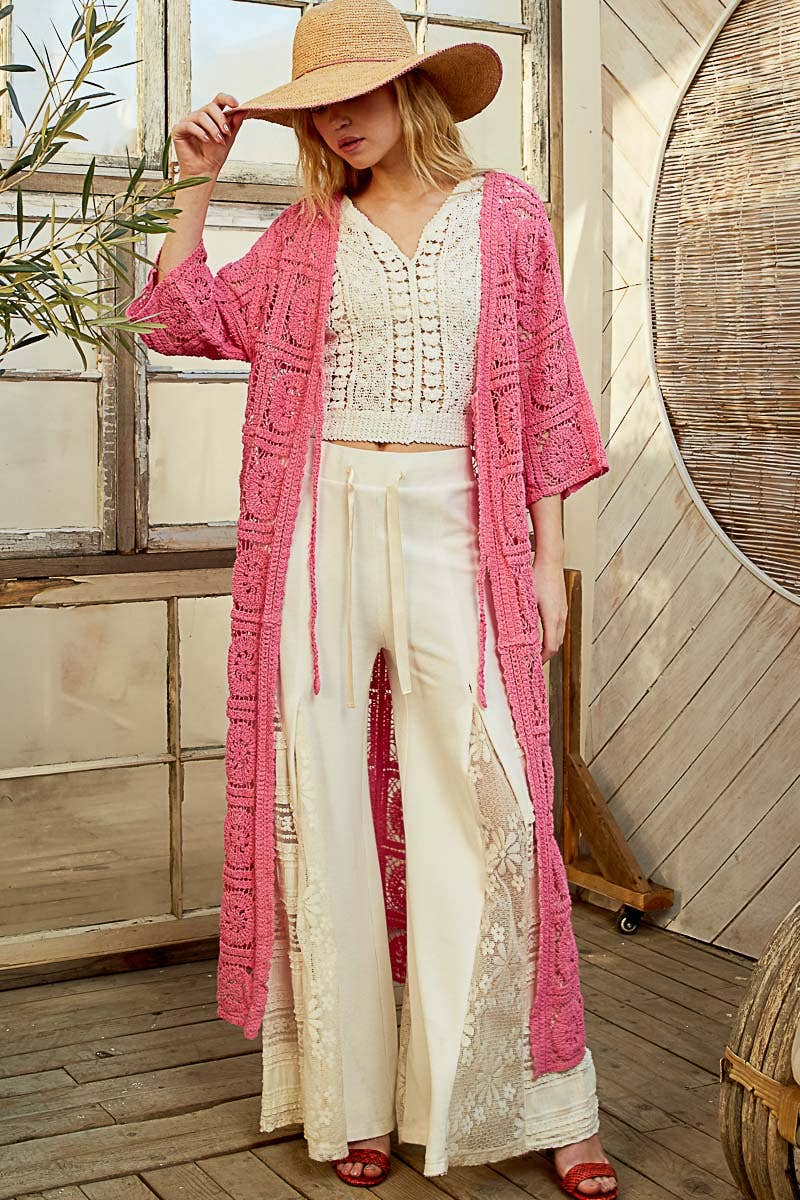 Pol Clothing - Wholesale Cardigan - Women's - Long Sleeve Crochet Open Long Cardigan3