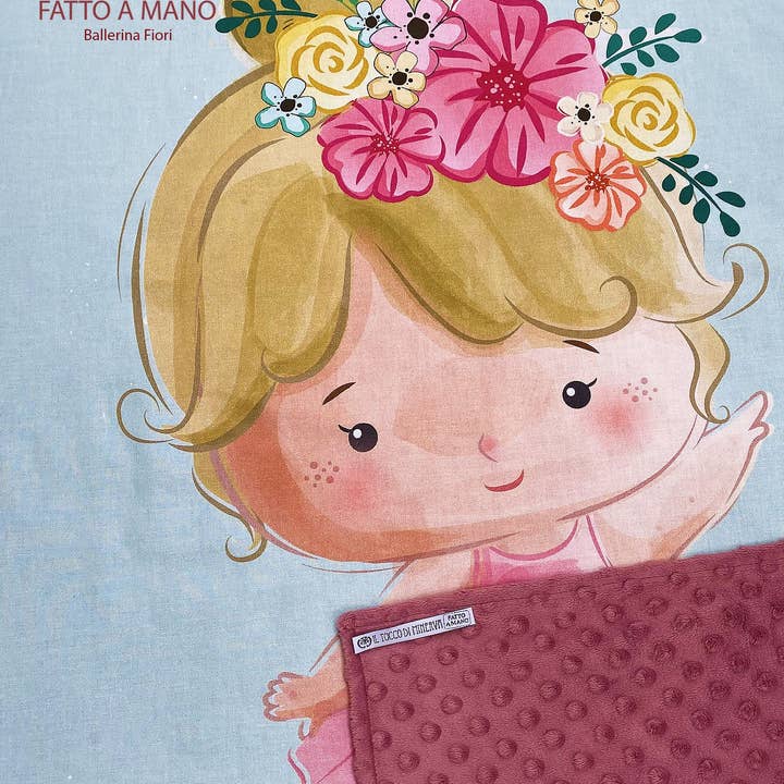 Antique Pink Fleece and Ballerina Flowers Cotton Baby Blanket - Handmade for wholesale by Il Tocco di Minerva