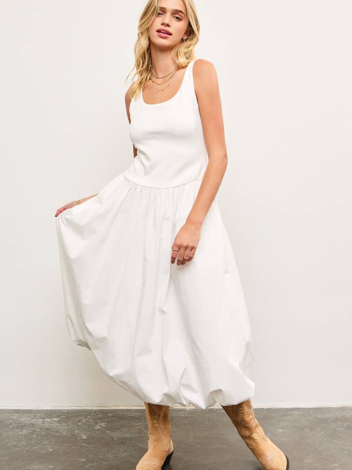 BALLOON HEM SLEEVELESS MIDI DRESS for wholesale by Mustard Seed