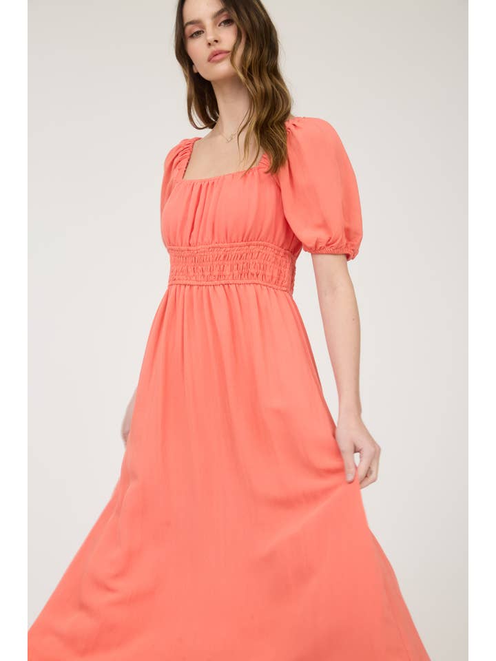 MINE – wholesale Dress – Women's – SOLID SMOCKED WAIST BALLOON SLEEVE MIDI DRESS22