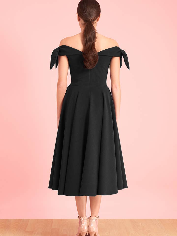 The Pretty Dress Company - Wholesale Dress - Women's - Tilly Off The Shoulder Bow Midi Dress5