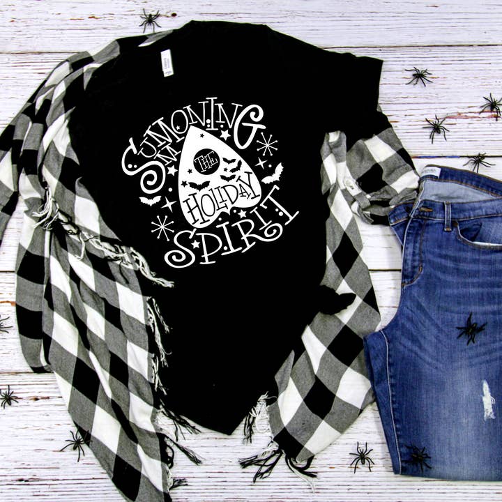 "Summoning the Holiday Spirit" Planchette Ouija Spooky Holiday Tee - Unisex Shirt for wholesale by Beautifully Unique® Bootique