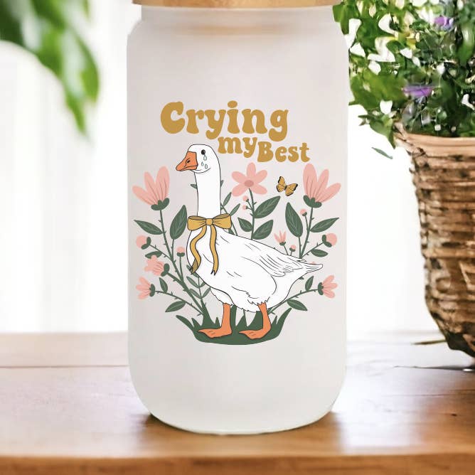 Goose Tumbler, Glass Can with Lid + Straw for wholesale by Remember November, Inc