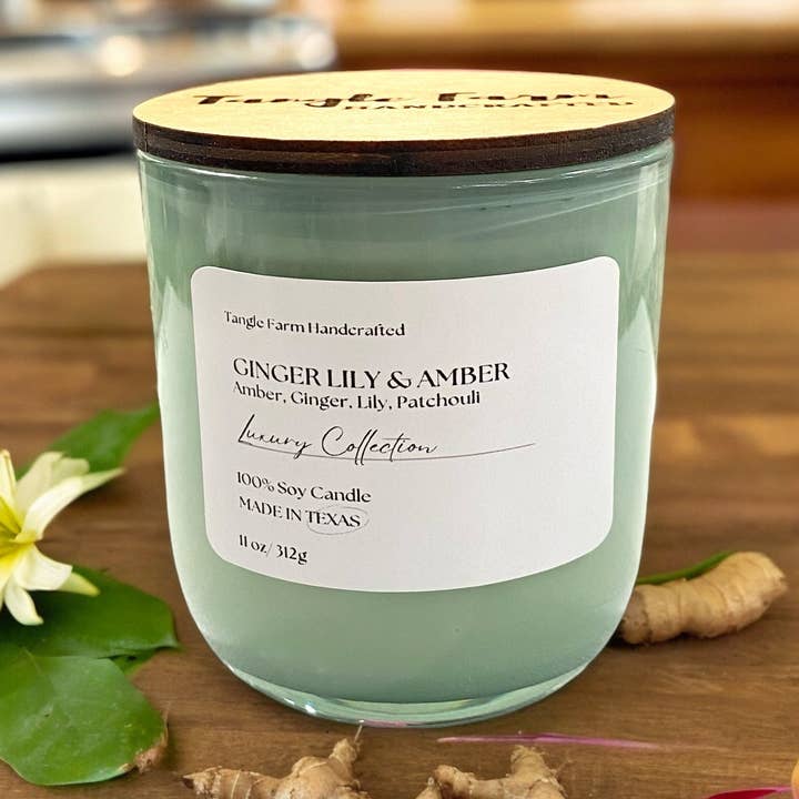 Ginger Lily & Amber Lux Soy Candle for wholesale by Tangle Farm Handcrafted