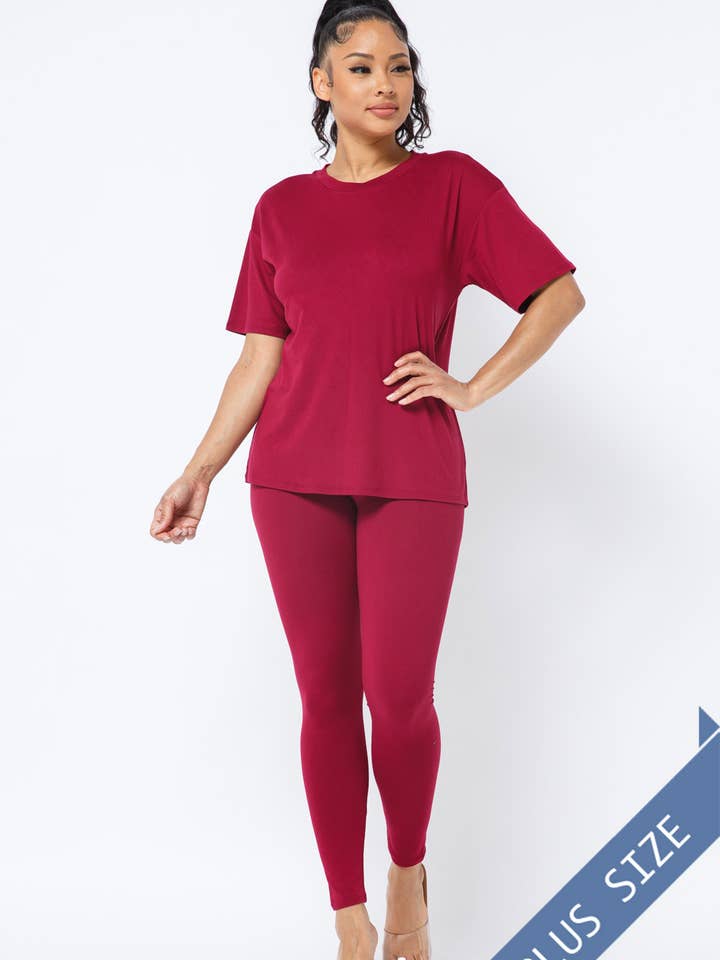 Julia by LoveJ - Wholesale Top & Pant Set (NOT Loungewear) - Women's - Plus Size Brushed Dty Round Neck Top Leggings Set24