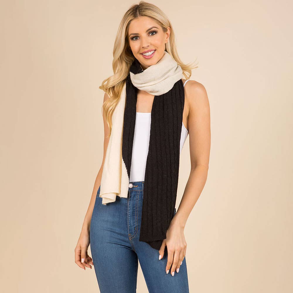 Sensibling Corp. - Wholesale Scarf - Women's - Two Tone Cable Knit Scarf6
