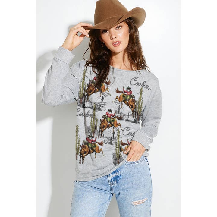 Phil Love - Vendita all'ingrosso Felpa stampata - Donna - Felpa in french terry con stampa cowboy santa3