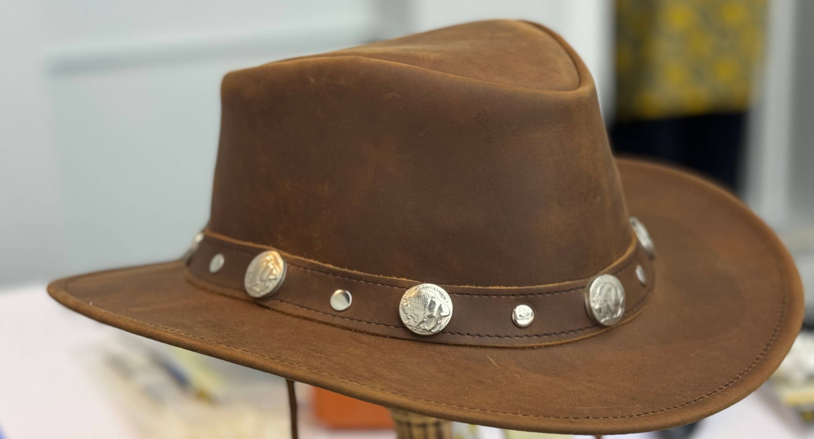 Lesa collection inc - Wholesale Hat Accessory - Men's - Buffalo Nickel Leather Cowboy Western Hat Tan Brown  Unisex5