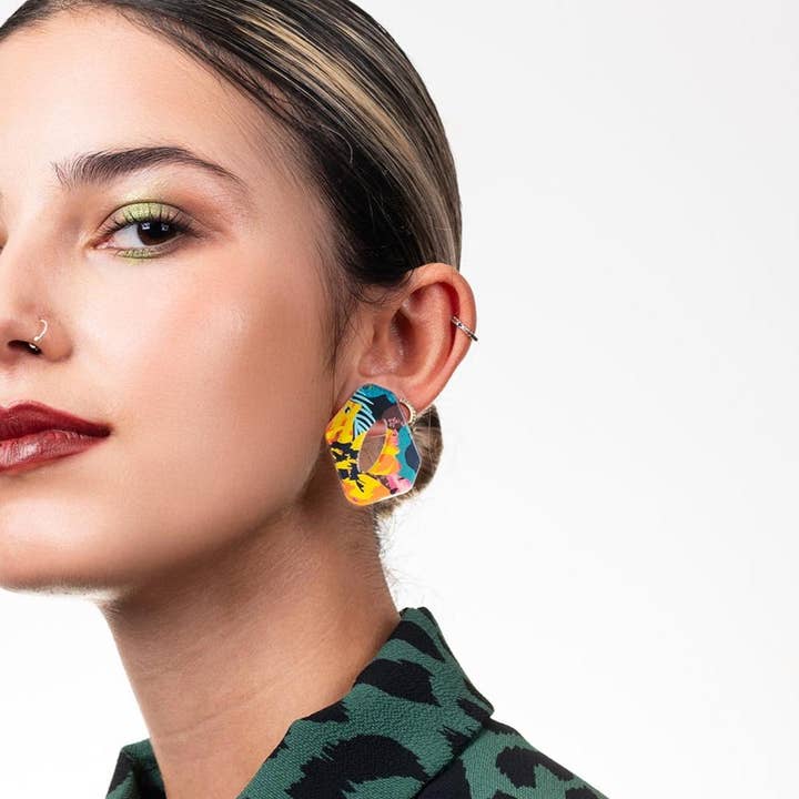 Geometric earrings with pattern #MUN002 for wholesale by Goiaba Design