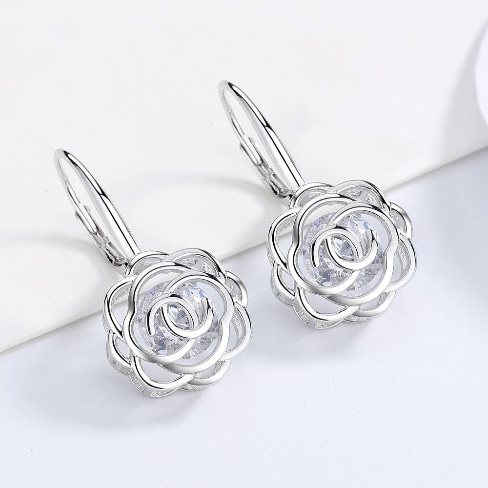 Amy and Annette - Vente Boucles d'oreilles pendantes - Boucles d'oreilles en or 14K en cage avec cristaux à levier rose0