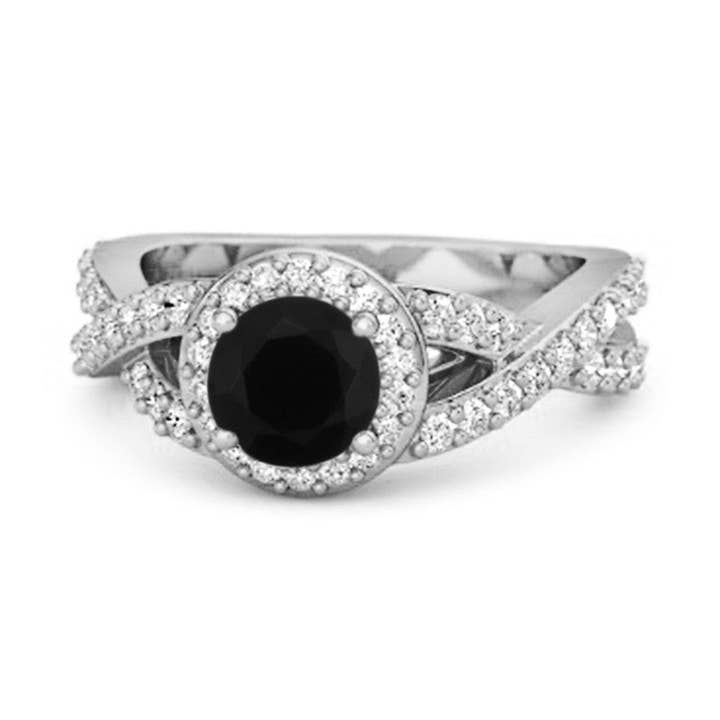 Black Spinel Twist Halo Double Pavé Band Ring - Sterling Silver for wholesale by Star Joya