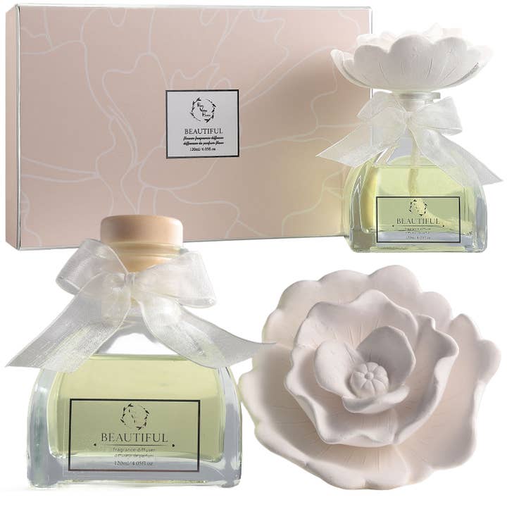 Sunshine Rose Ceramic Flower Diffuser Gift Set - Beautiful for wholesale by Pretty Valley Home
