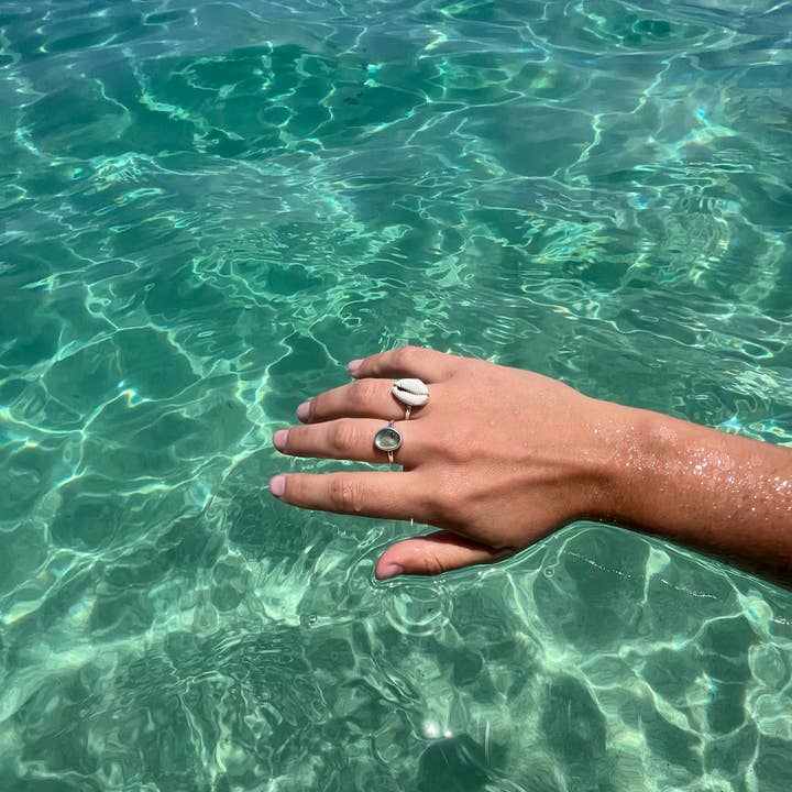 The Salty Gem - Wholesale Single Stone/Solitaire Ring - Blue Sea Glass Ring (Handmade)