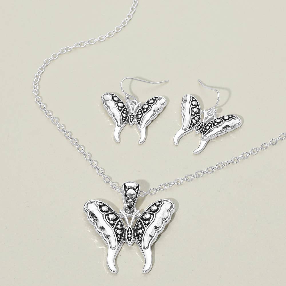 Sensibling Corp. - Wholesale Jewelry Set - Antique Metal Butterfly Pendant Necklace0