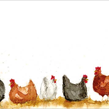 Hens in a Row Postcard Style Notecards for wholesale by Lilac Tree Designs