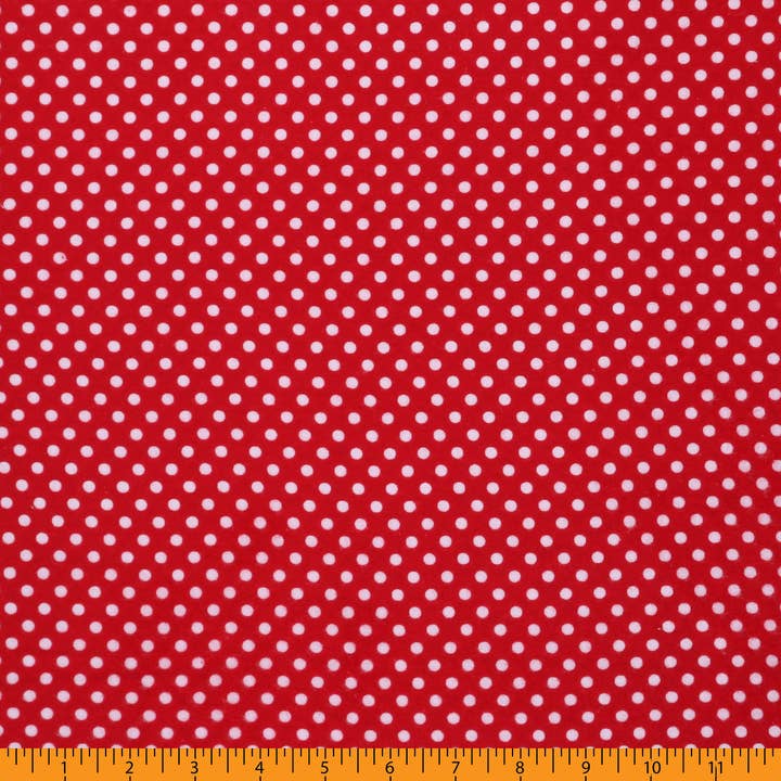 Flannel 43/44" Polka Dot Fabric by the yard - Red/White for wholesale by Mook Fabrics