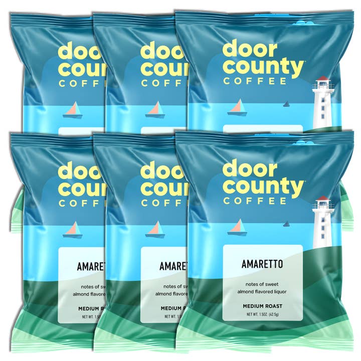 Door County Coffee - Wholesale Ground Coffee - Amaretto Flavored Coffee Medium Roast, 1.5oz, 6 pack