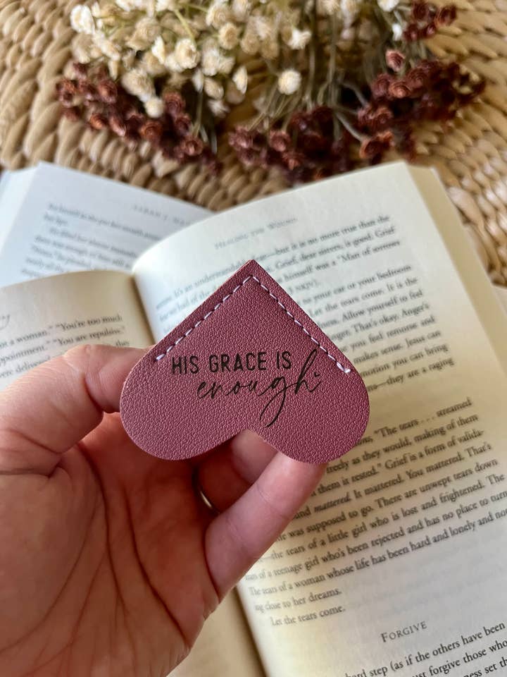 His grace is enough Christian Leather Heart Bookmark Ear for wholesale by Rustic Raleigh