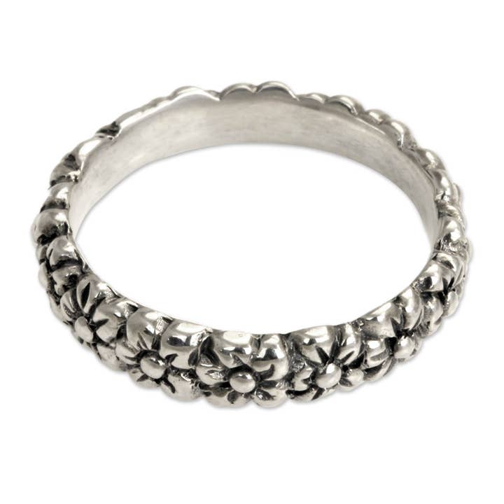 NOVICA - Wholesale Band/Stacked Ring - NOVICA Silver Garland Sterling silver flower ring