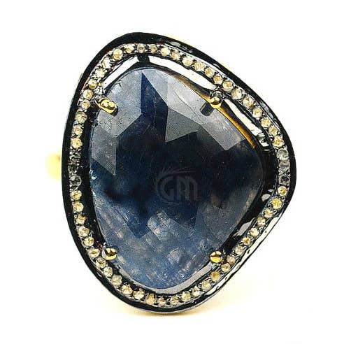 Saphir Cz Pavé-Diamant Gold Vermeil Ring - Blau für den Großhandel von GemMartUSA