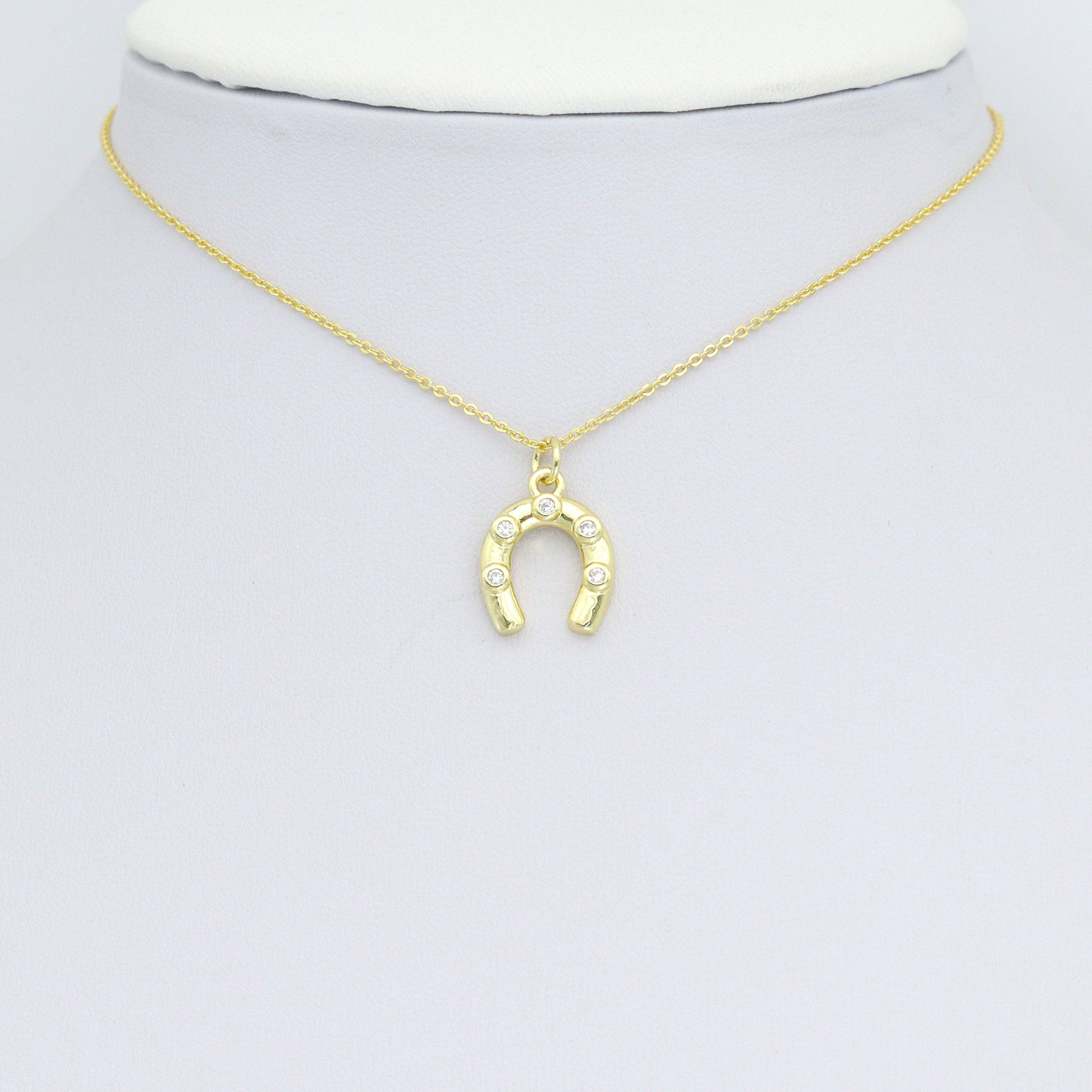 BestBeads&Beyond - Wholesale Individual charm/pendant - Clear CZ Gold U Shape horseshoe Charm Pendant,Sku#LD7171