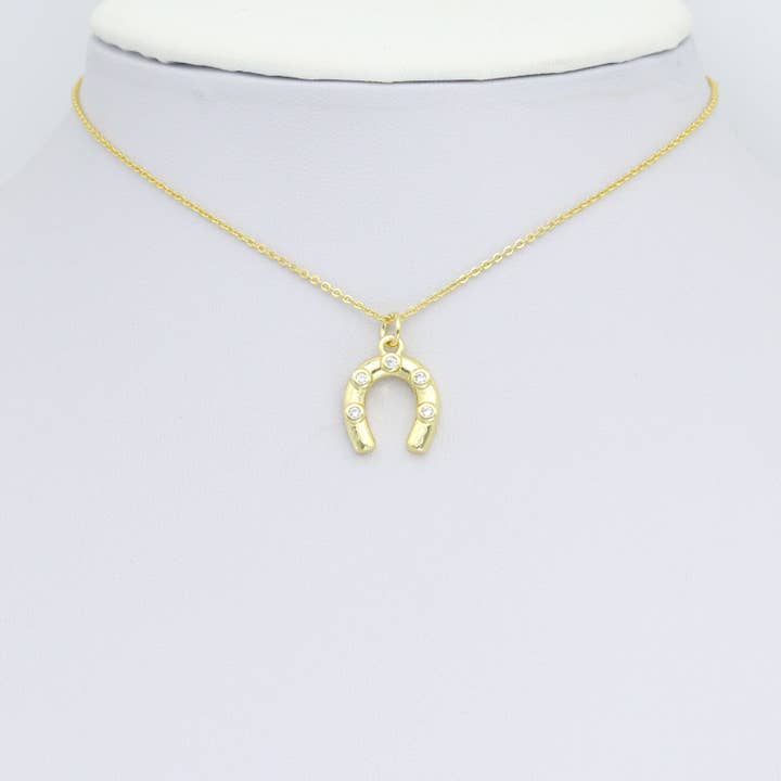 BestBeads&Beyond - Wholesale Individual charm/pendant - Clear CZ Gold U Shape horseshoe Charm Pendant,Sku#LD7171