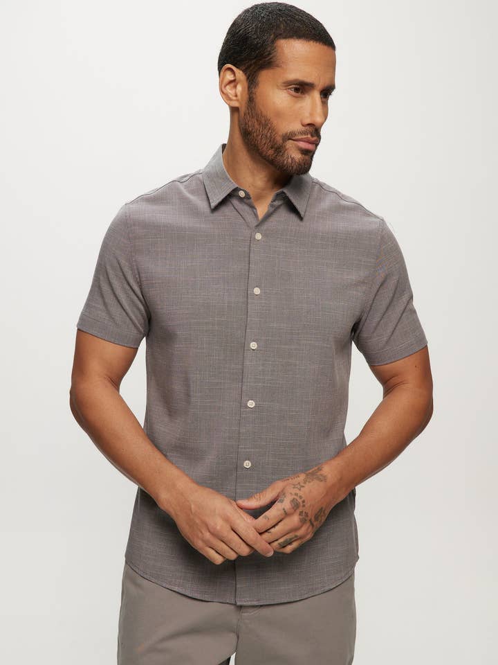 SS Soft Touch Slub Regular Collar Shirt in Charcoal for wholesale by Julian & Mark