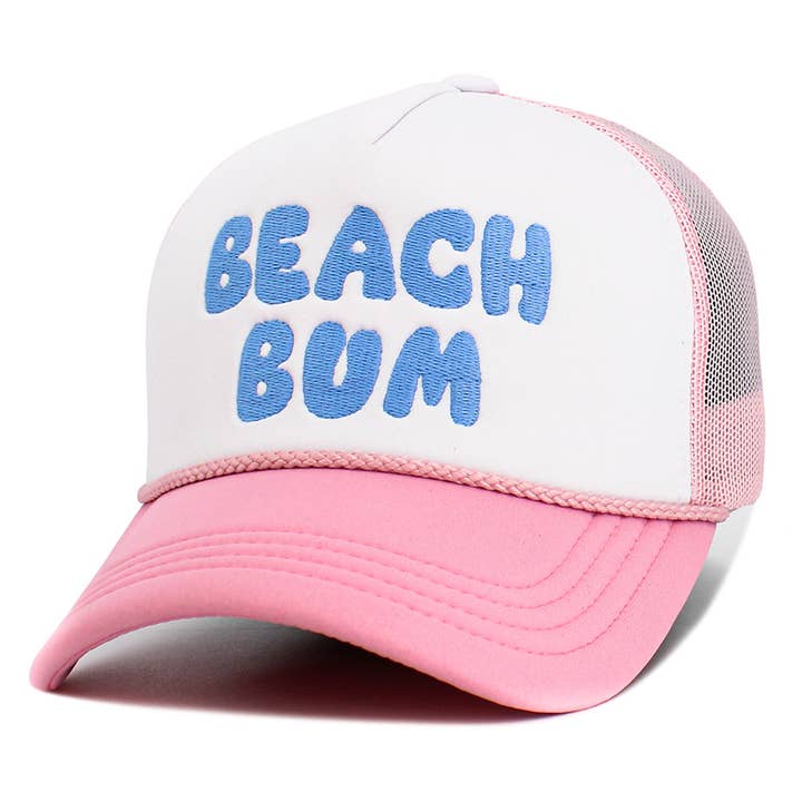 Sensibling Corp. - Wholesale Trucker Hat - Women's - BEACH BUM Message Embroidered Mesh Back Trucker Hat