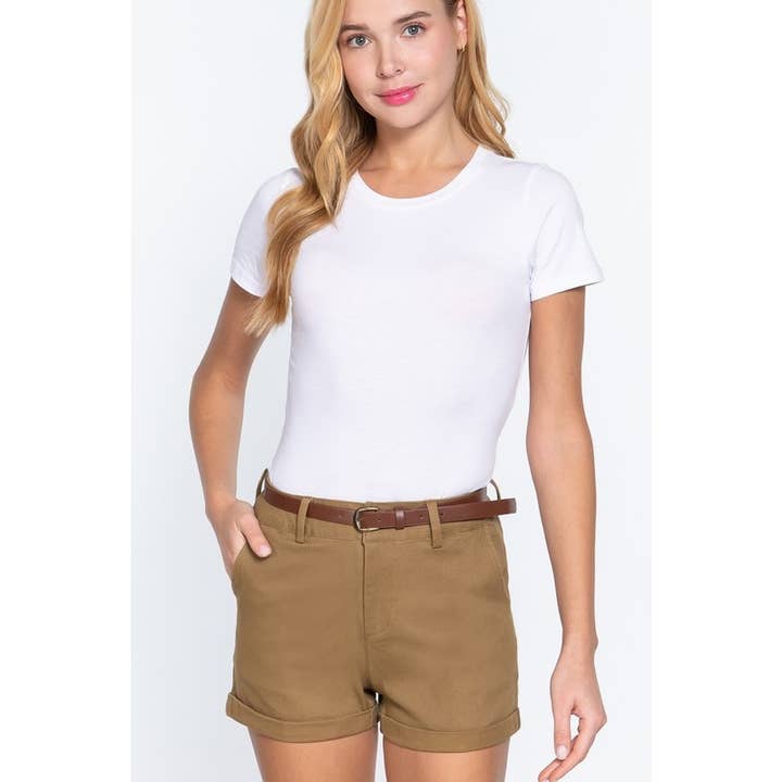 Paperdoll - Wholesale Shorts - Women's - COTTON-SPAN TWILL BELTED SHORT PANTS 3
