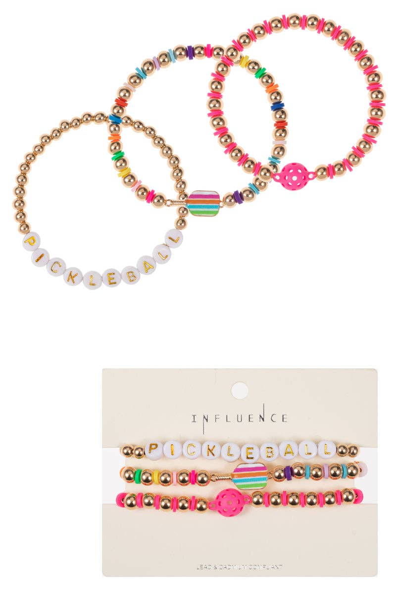 Designature New York - Wholesale Jewelry Set - Sports Pickleball Shaped 3 Set Stretch Bracelet2
